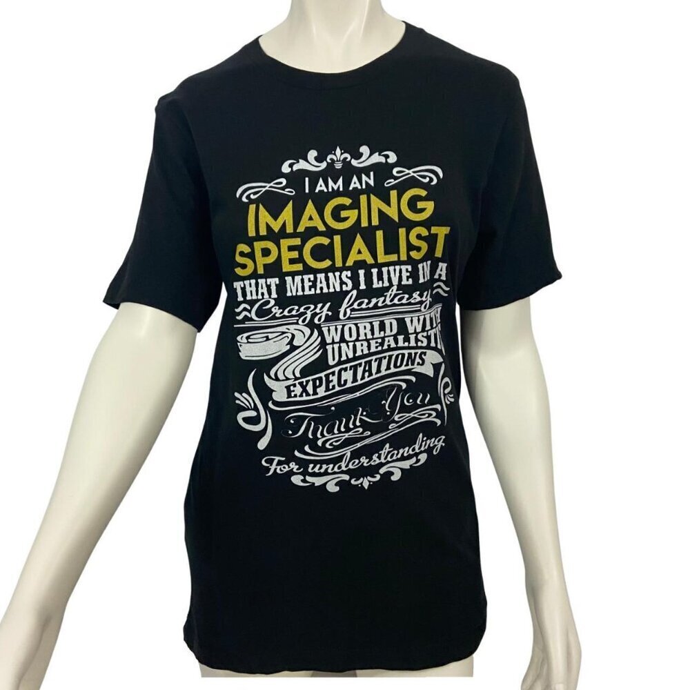 Imaging Specialist Fantasy World Humorous T-Shirt Size M Black Short Sleeve NWOT